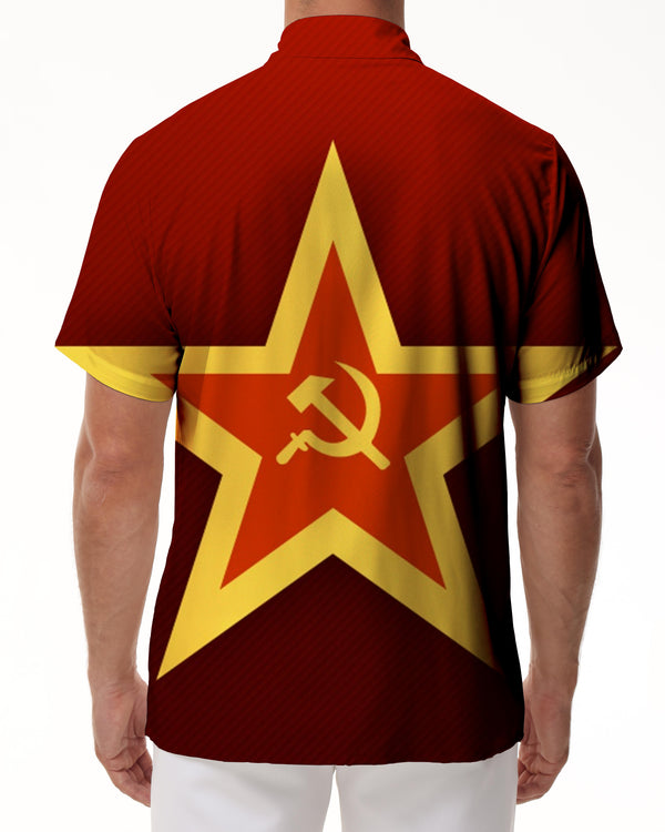 
Soviet symbol star hammer and sickle Hawaiian shirt men's lapel pocket button short sleeve shirt top
                