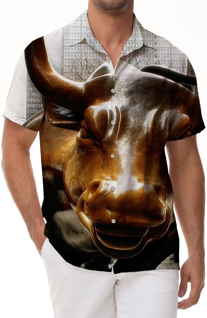 Elegant Bullhead Men's Short Sleeve Shirt Casual Button Shirt Tops Summer Light Beach Shirt
