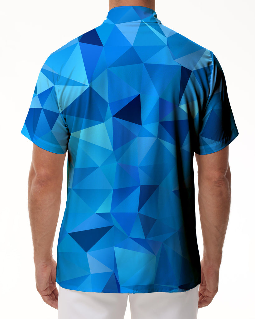 Blue geometric personalized fashion Hawaiian button style 3D digital printing men's comfortable breathable simple versatile top
