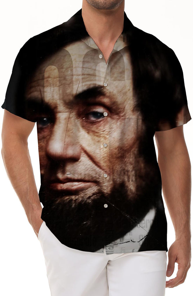 Abraham Lincoln portrait men's casual short-sleeved shirt for daily travel short-sleeved tropical four seasons Hawaiian short-sleeved shirt top