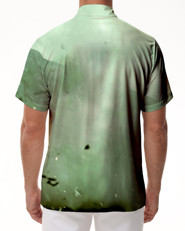 
Water Painting Men's Short Sleeve Button-Down Shirt Regular Fit Polyester Casual Shirt with Pockets
                