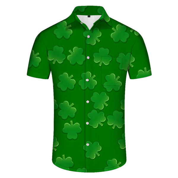 
Clover Loose Summer Beach Men's Hawaiian Shirt Short Sleeve Shirt Casual Button Shirt Green
                
