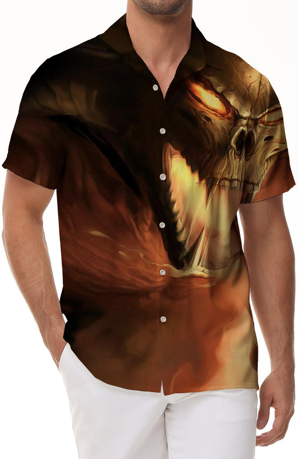 Men's Casual Button Short Sleeve Hawaiian Shirt Beach Top Grim Reaper Party Skull Cool Short Sleeve Shirt