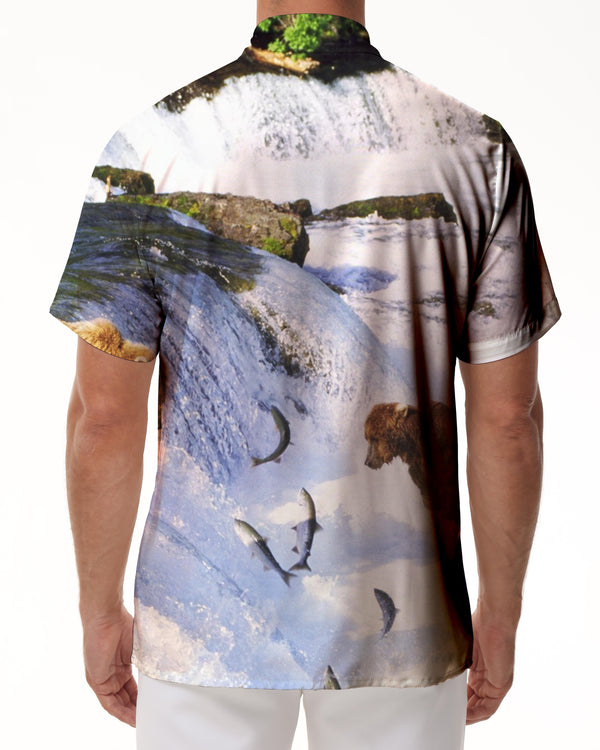 
Water and fish bear Hawaiian shirt tropical beach style men's shirt short sleeve button shirt fun
                