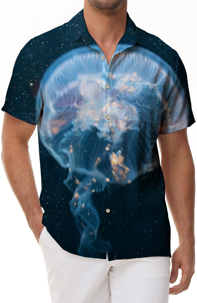 Jellyfish Underwater World Magic Men's Daily Street Loose Casual Short Sleeves Printed Pattern Hawaiian Buttons Fashion Lapel Pocket Casual Short Sleeves