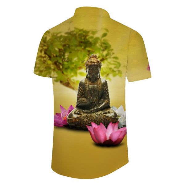 
Chinese Buddha Gold Statue Trendy Men's Comfortable Breathable Short Sleeve Shirt Casual Tops Regular Style
                