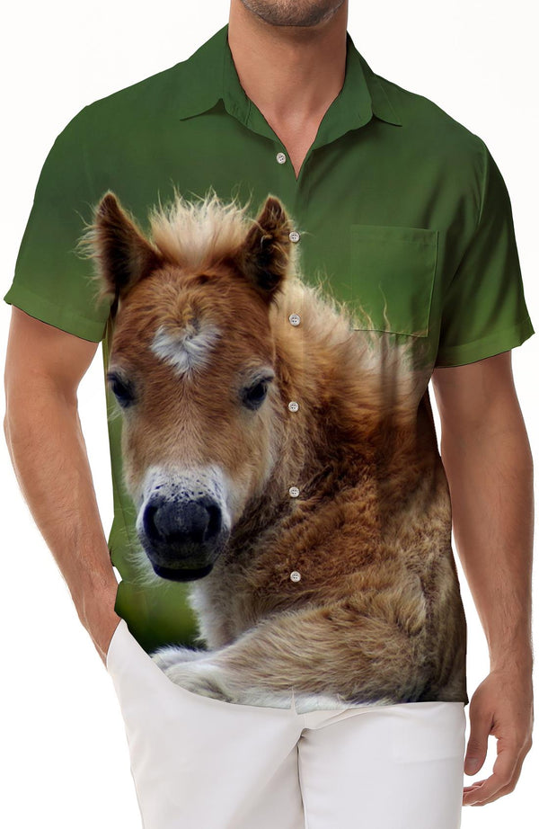 Men's casual printed animal pattern Hawaiian button-down lapel pockets fashionable summer vacation short-sleeved shirt seaside