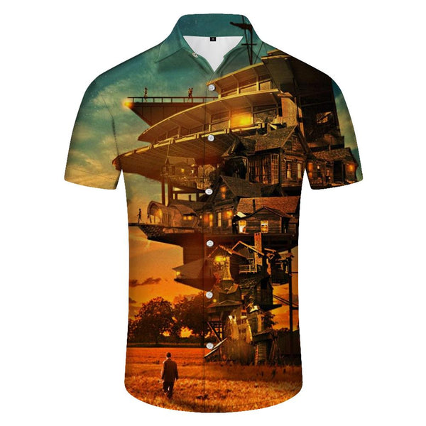 
Fantasy sunset abstract personalized house men's loose daily leisure outdoor fishing walking clothing fashionable and comfortable summer shirt clothes
                