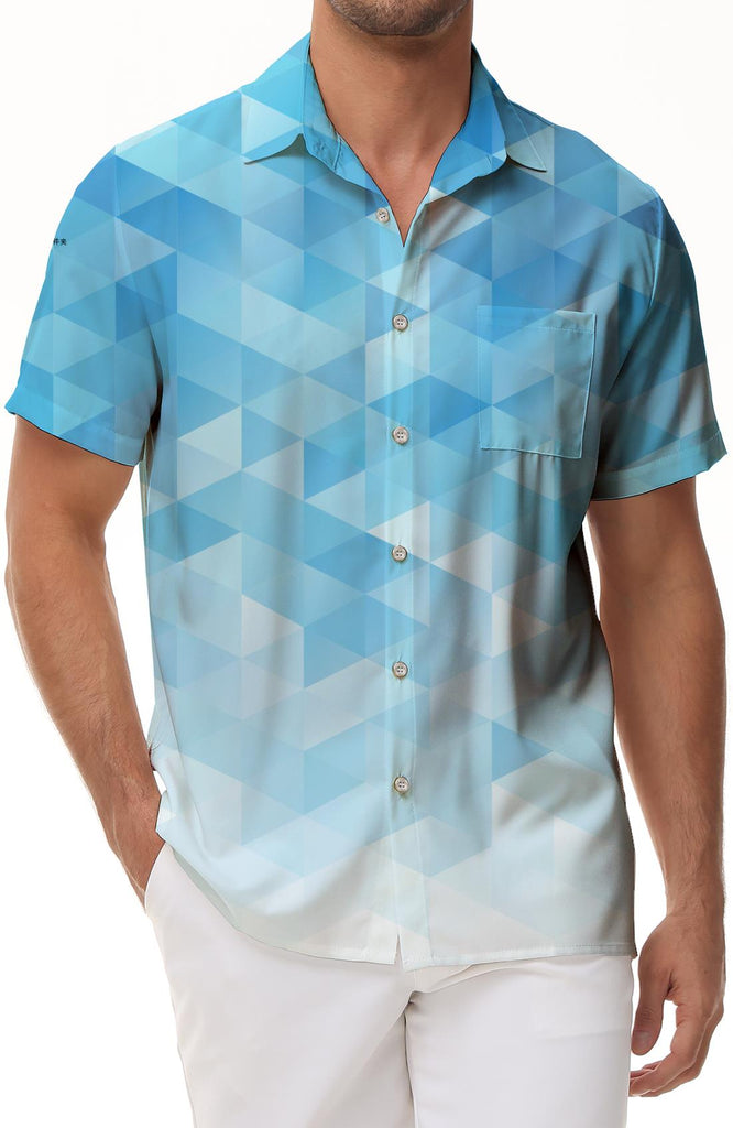 Blue geometric men's casual loose tropical Hawaii four seasons fashion fun vacation beach seaside tops