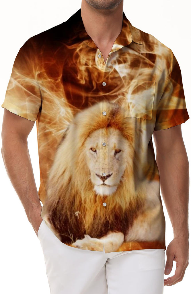 Daily Outdoor Street Men's Shirt Animal Lion Pattern Print Short Sleeve Clothing Apparel Fashion Casual Soft