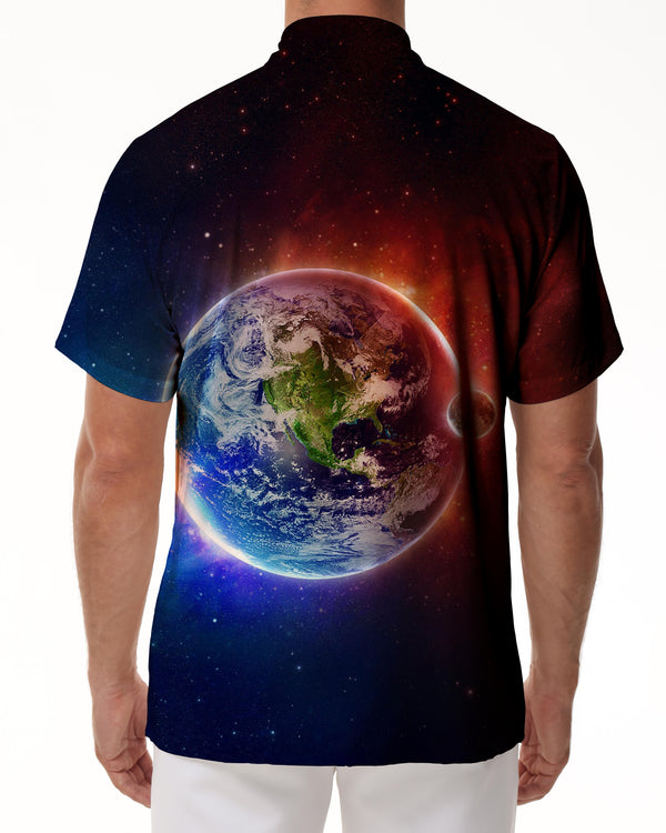 
Universe space earth blue men's casual shirt fashion short-sleeved tropical shirt summer button-down lapel shirt
                