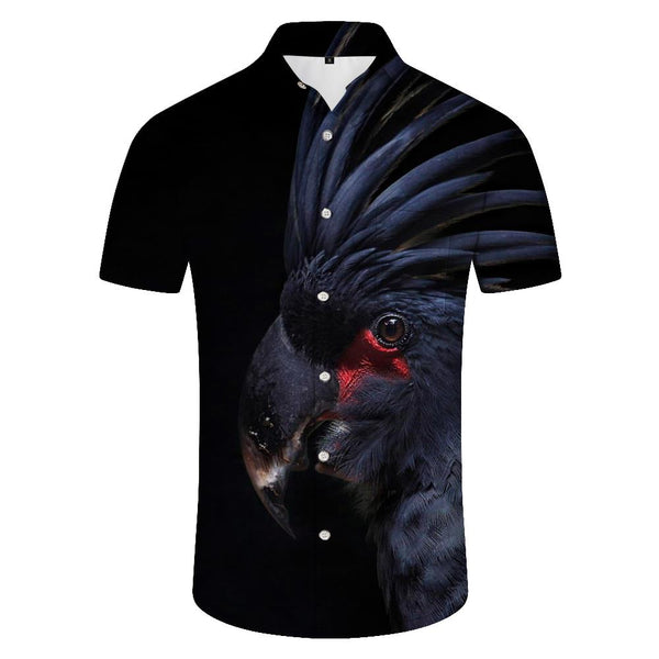 
Black elegant bird Hawaiian button lapel casual short sleeve fashion men's tropical rainforest four seasons beach seaside fashion suitable for summer breathable
                