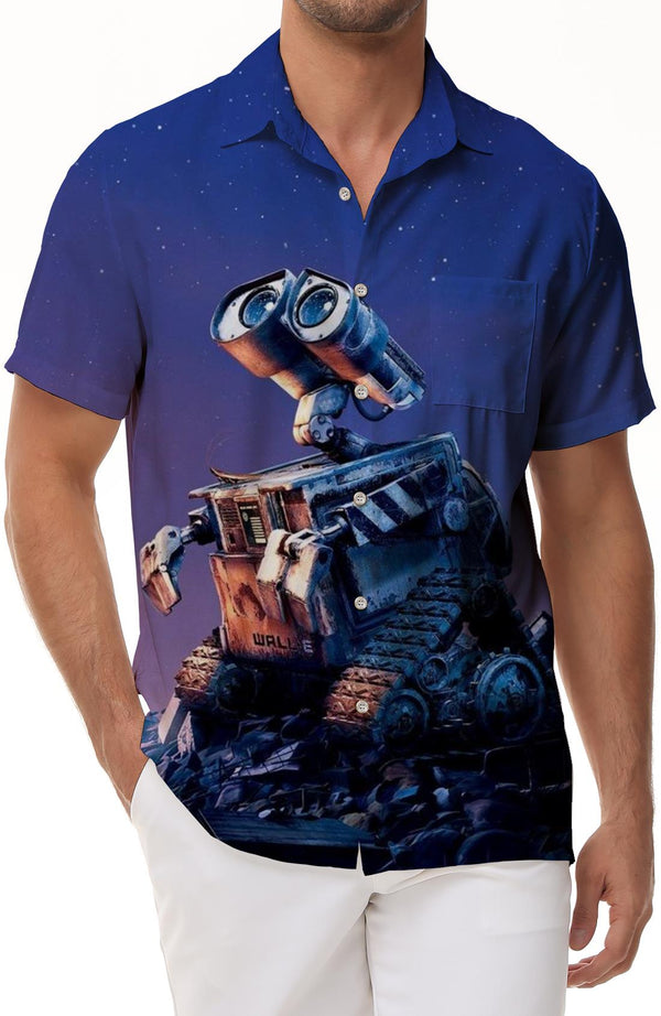 Cute Robot Summer Retro Loose Shirt Men's Casual Shirt Fashion Printed Casual Short Sleeve Shirt