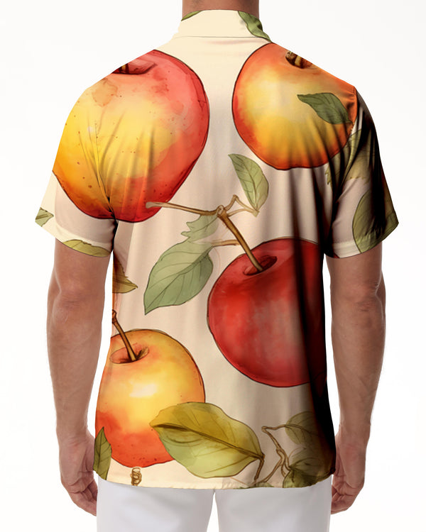 
Mens Hawaiian Shirt Beach Hawaiian Shirt White Short Sleeve Apple Print Shirt Fashionable Mens Button Down Shirt Suitable for Beach Games and Daily Use
                
