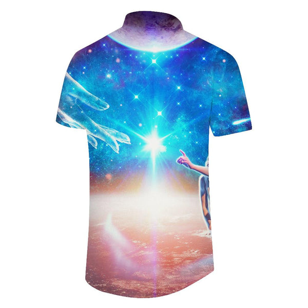 
Elegant silver sea blue fantasy and god's contract short-sleeved shirt printed pattern men's Hawaiian shirt tropical beach style lining interesting short-sleeved
                