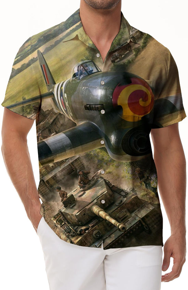 Four Seasons Century War Men's Short Sleeve Green Airplane Print Shirt New Men's Retro Button Clothes