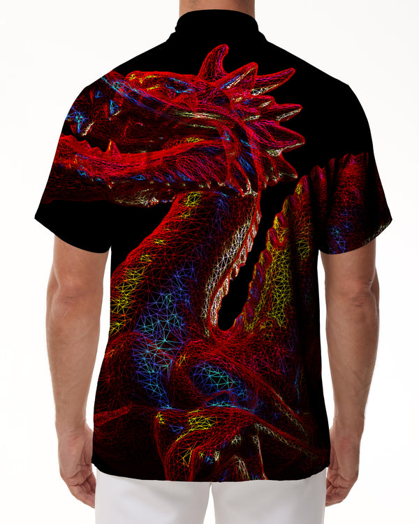 
Domineering red dragon body buttons Hawaiian button pocket lapel personalized men's casual short-sleeved shirt beach essential
                