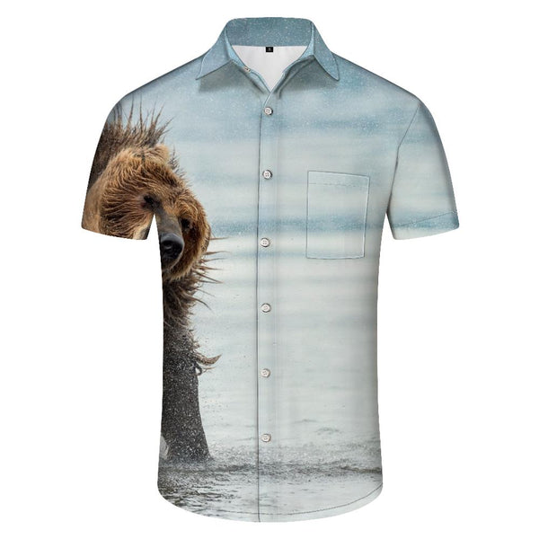 
Hawaiian Shirt 3D Animal Print Shirt Men's Hawaiian Shirt Short Sleeve Loose Top Bear Print
                