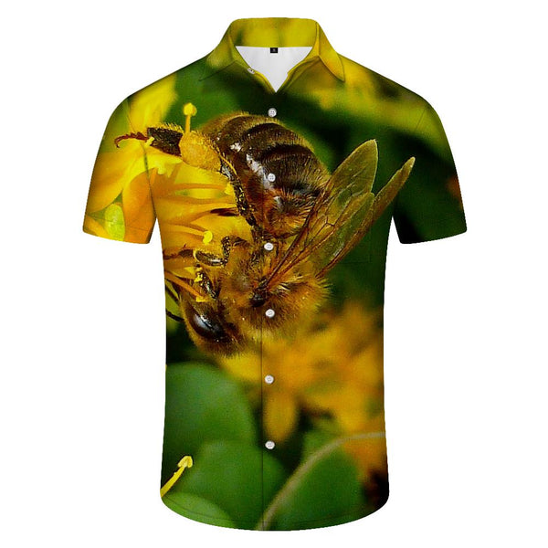 
Yellow Flowers and Black Bees Tropical Beach Shirt Men's Hawaiian Shirt Hawaiian Button Breathable
                