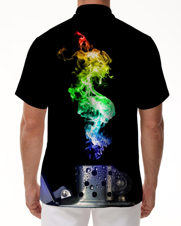 
Colorful Flame Smoke Graphic Print Black Shirt Summer 3D Graphic Short Sleeve Menswear Casual Fun
                