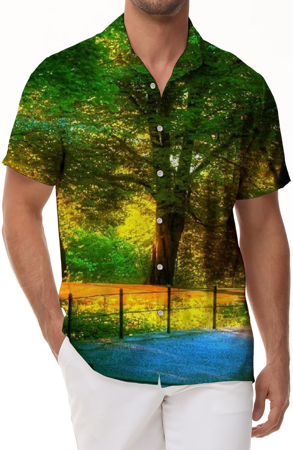 
Colorful natural scenery men's casual loose short sleeve button-down lapel tropical Hawaiian fashion short sleeve shirt
                