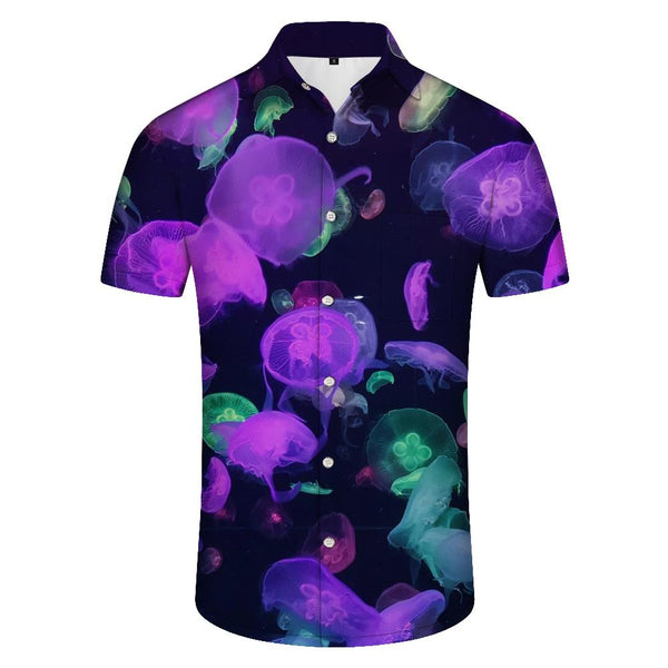 
Marine Life Animal Pattern Short Sleeve Shirt Summer Fashion Tops 3D Printing Colorful Luminous Jellyfish Hawaiian Shirt Men's Casual
                
