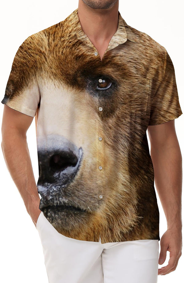 Brown bear pattern trendy men's casual shirt beach Hawaiian shirt short sleeve button-down top cool