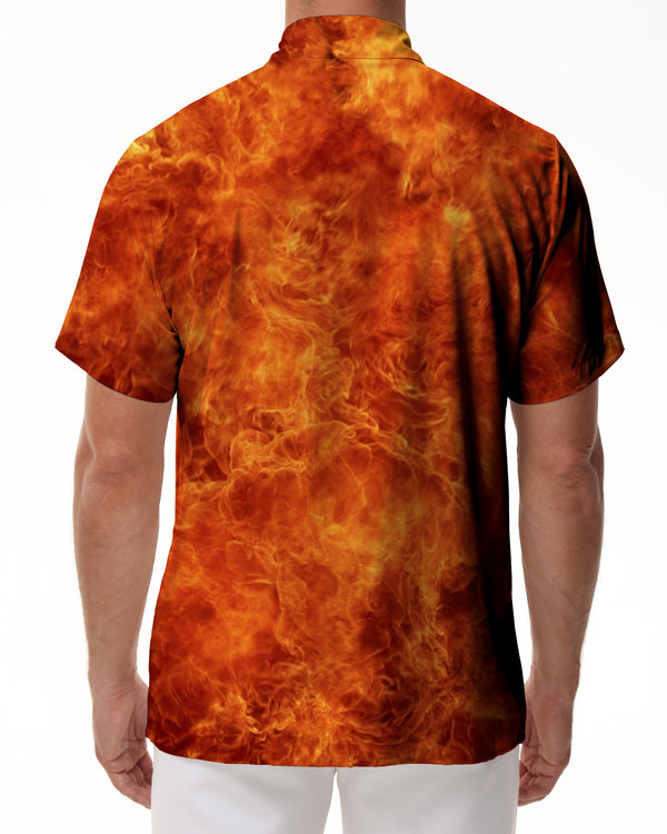 
Burning Orange Flame Men's Loose Short Sleeve Shirt 3D Printed Button-Up Beach Seaside Casual Hawaiian Shirt
                