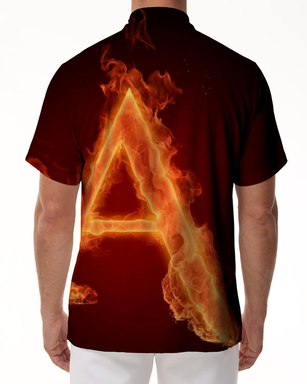 
Flame English letter A digital printing casual classic retro cool button lapel pocket Hawaiian shirt beach shirt short sleeves
                