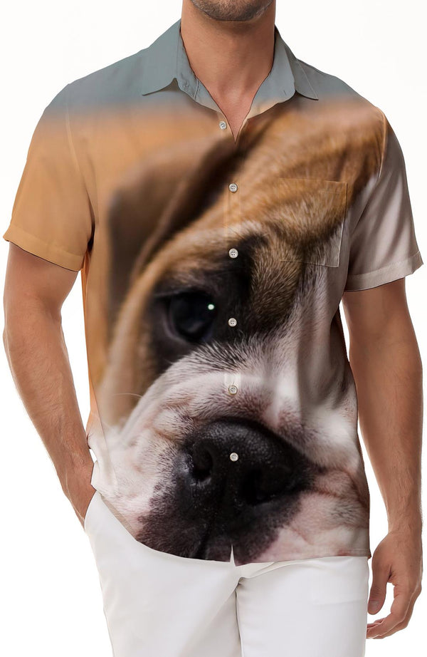British Bulldog Men's Casual Loose Tropical Hawaiian Lapel Button-Down Short Sleeve Tropical Summer Beach Short Sleeve Shirt