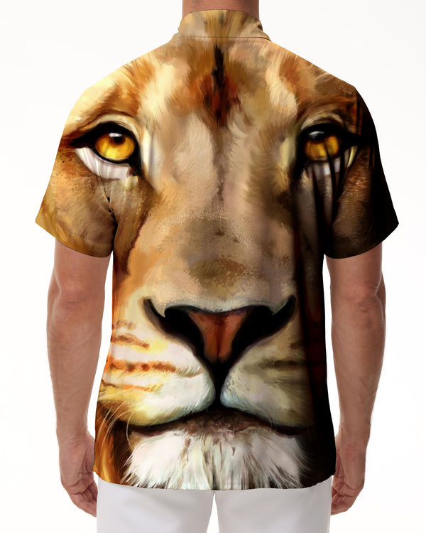 
Regular Button Lion Print Men's Short Sleeve Shirt Summer Shirt 3D Animal Lion Print Shirt Tops Fashion Casual Retro Holiday Beach Shirt
                