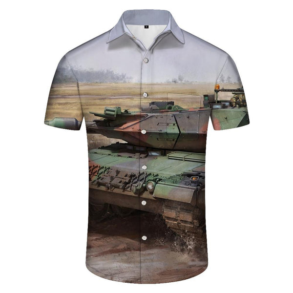 
Africa Cool War Tank Men's Button Shirt Short Sleeve Casual Shirt Tropical Rainforest Top
                
