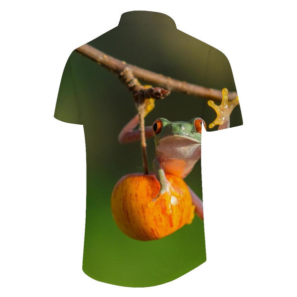 
Frog on Apple Men's Short Sleeve Shirt Print Daily Simple Fashion Top with Pockets
                