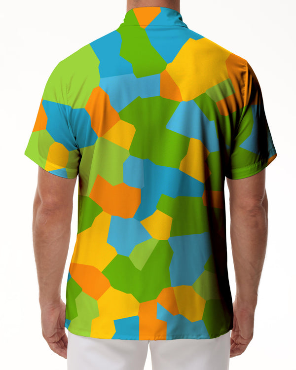 
Bohemian psychedelic color square men is Cuban collar shirt casual button shirt short sleeve vacation beach
                