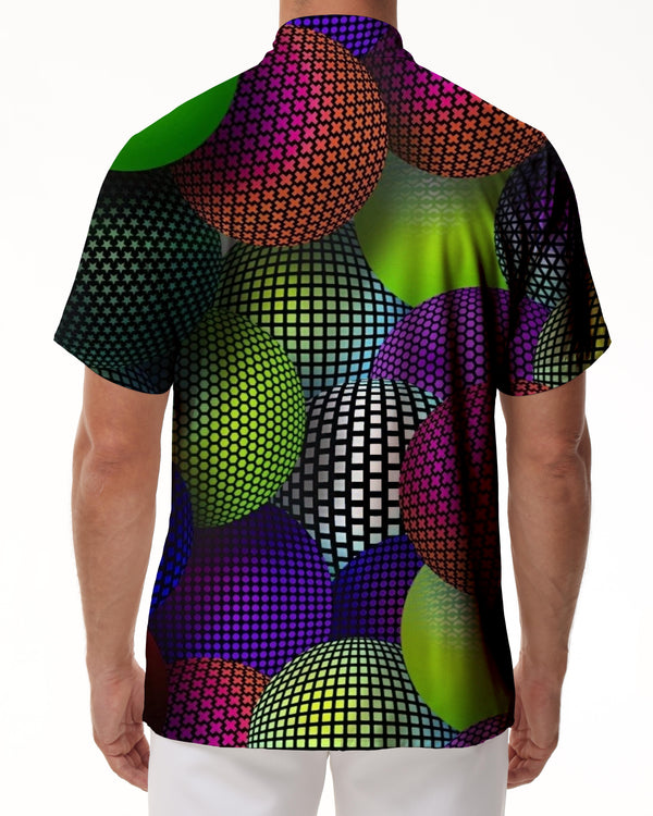 
Circular abstract pattern geometric print casual men's shirt short sleeve beachwear fun hawaiian button down men's shirt with bright colors
                