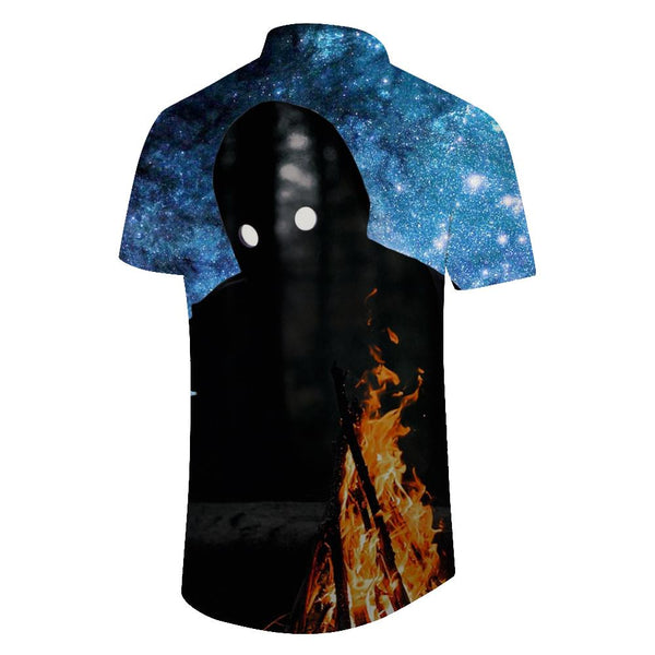 
Retro style black crow men's casual loose comfortable breathable fashion street short sleeve Hawaiian short sleeve button pocket short sleeve shirt lapel
                