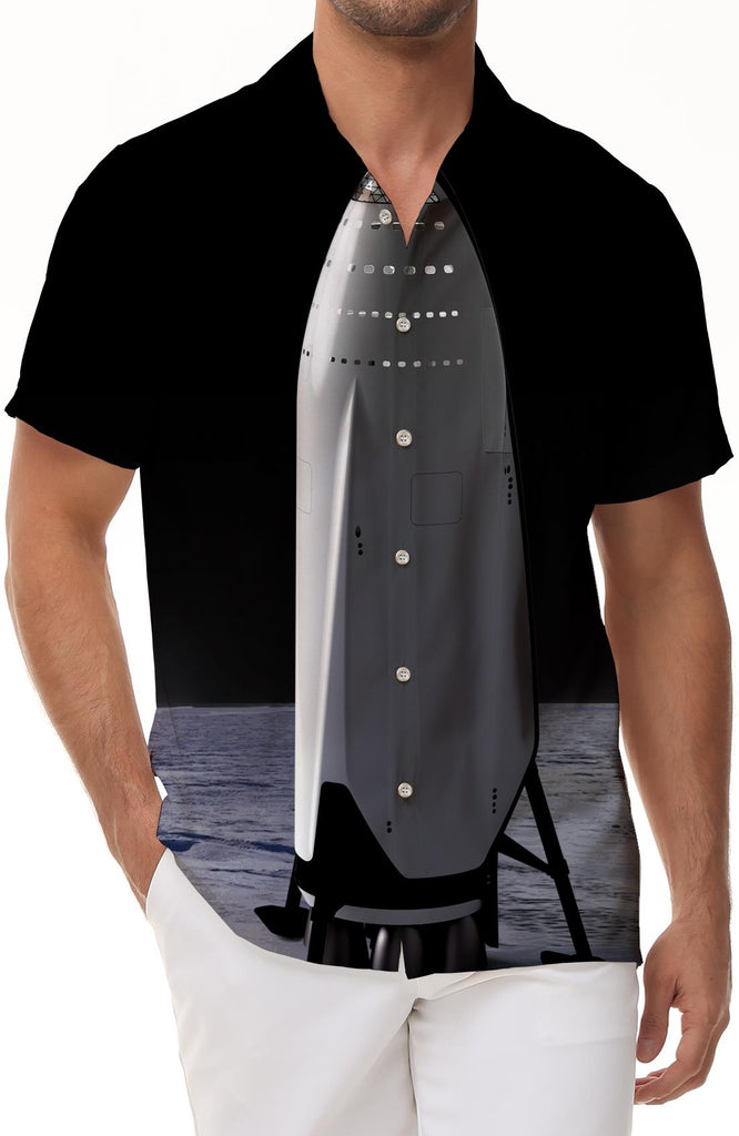 Lapel summer new short-sleeved printed clothing astronaut men's digital printed pattern clothing men's casual tops summer short-sleeved black