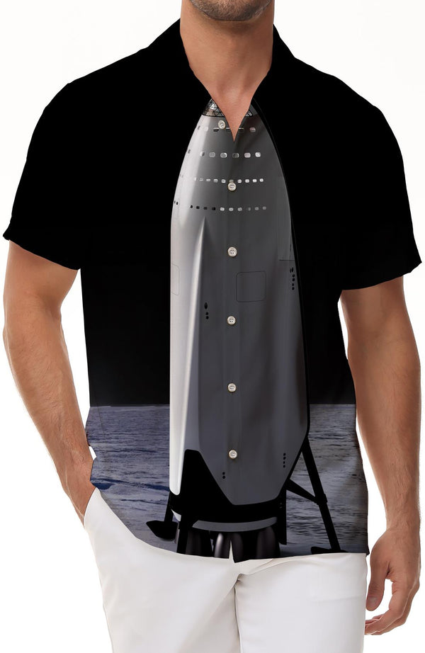 Lapel summer new short-sleeved printed clothing astronaut men's digital printed pattern clothing men's casual tops summer short-sleeved black