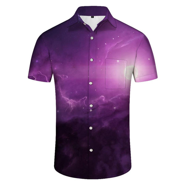 
Purple Galaxy Men's Hawaiian Shirt Universe Galaxy Planet Summer Short Sleeve Button Shirt Star Space
                