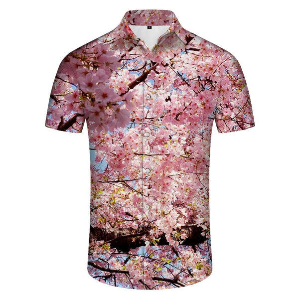 
3D Floral Print Pattern Cherry Blossom Hawaiian Button Lapel Men's Casual Short Sleeve Shirt Button Lapel Bag
                
