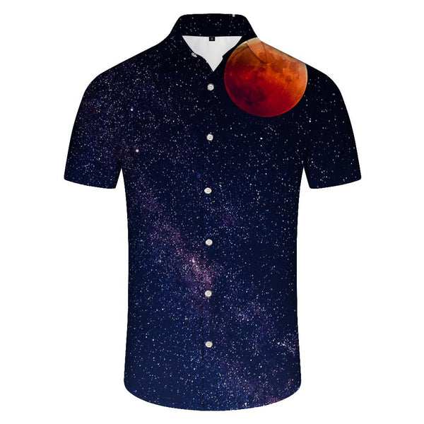 
Night galaxy beauty fashion style men's casual loose retro short-sleeved shirt Hawaiian shirt lapel short-sleeved shirt button
                