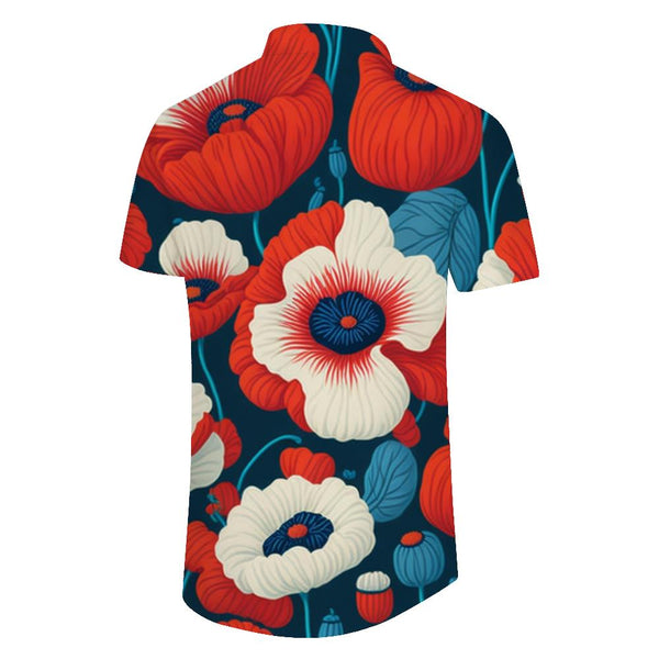 
Red art painting 3d digital printing Hawaiian style button lapel vacation seaside travel men's casual loose top
                