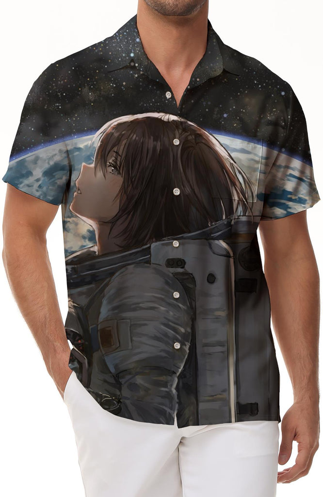 Tops Summer Fashion Style Printed Shirt Outer Space Galaxy Anime Hotspot Four Seasons Men's Casual Hawaiian Button Lapel Beach Clothing