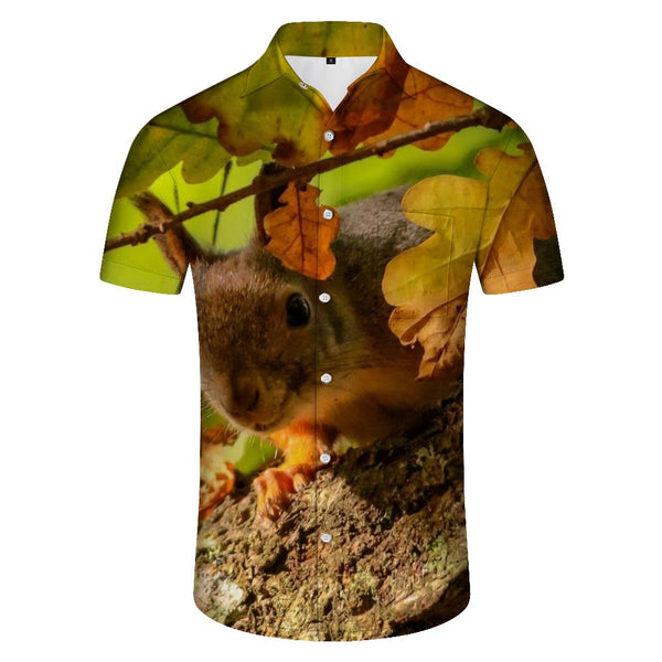 
Men's Fashion Hawaiian Funny Animal Short Sleeve Button Shirt Red Squirrel Design Casual Beach Shirt
                