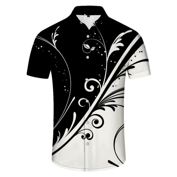 
Black and white pattern 3d digital printing men's casual loose vacation tropical Hawaiian button-down lapel short-sleeved shirt
                