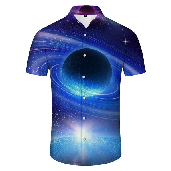 
3d outer space blue beautiful galaxy silver sea street men's casual style short printed pattern tops Hawaiian button pocket shirt men
                