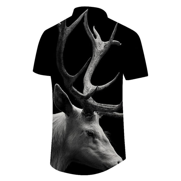 
Black Deer Antlers Animal Casual Short Sleeve Streetwear Hawaiian Beach Shirt Men 3D Printed Shirt Mens Tops
                