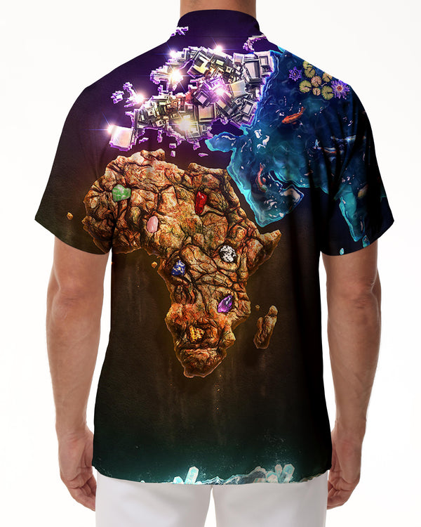 
World map in the game Men's casual short-sleeved shirt beach summer print men's vacation seaside party
                