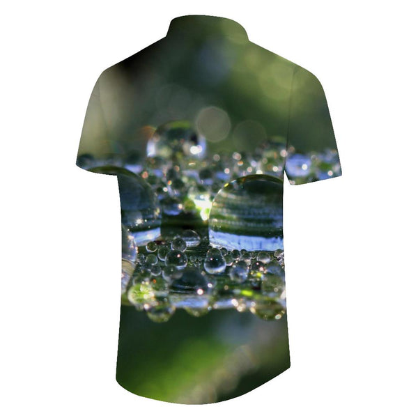 
Natural environment leaves with water drops on them Men's Hawaiian shirt short sleeve button down shirt tops for casual beach
                