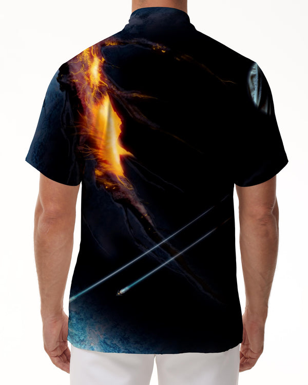 
Black flame comfortable suitable for summer loose street outdoor fishing casual short sleeve shirt men's casual trendy hip hop clothing
                